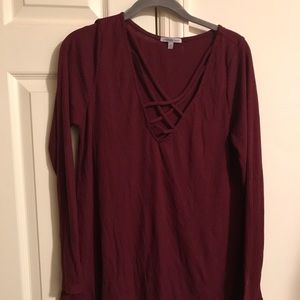 Maroon long sleeves Lace up top